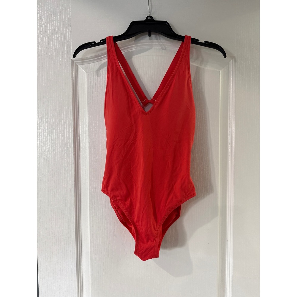 Gap Womens Orange V-Neck‎ Strappy Back One Piece Swimsuit Size S